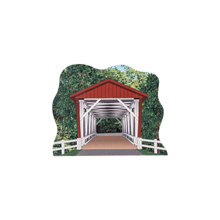3/4" thick wooden illustration of a covered bridge on a white background