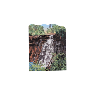 3/4" thick wooden illustration of a waterfall on a white background