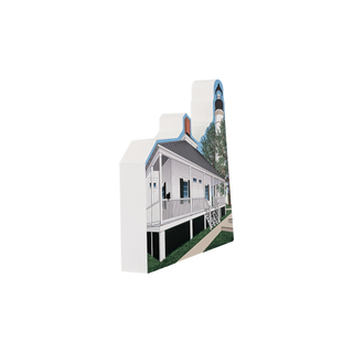 3/4" thick wooden Illustration of a house with a lighthouse and chimney
