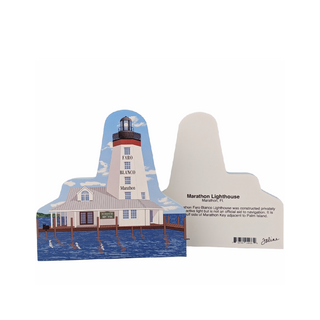 3/4" thick wooden replica with an Illustration of a lighthouse design on a white background