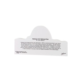 3/4" thick wood model with text about Gateway Arch National Park on a white background