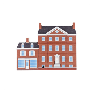 3/4" thick wooden replica with an illustration of a red brick building with white trim, blue-tinted windows, a dark roof, and a central entrance, shown on a plain white background.