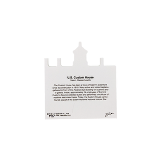 back of product with black text and U.S. Custom House silhouette on a white background