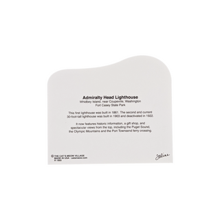 back of product with text about Admiralty Head Lighthouse on a white background
