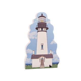 3/4" thick wooden replica with an Illustration of a lighthouse design on a white background