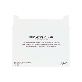 back of product featuring black text that reads 'Isaiah Davenport House' and a short historical description, photographed on a plain white background.