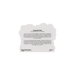 back of product with black text about Yosemite Falls on a white background