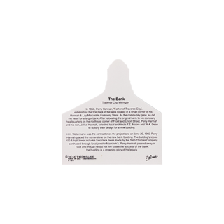 back of product with black text on a white background about the bank in traverse city mi