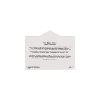 back of product with information about City Opera House on a white background
