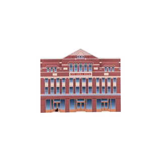3/4" wooden replica with an illustration of a red brick building labeled 'City Opera House' on a white background