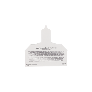 back of product with text about Grand Traverse County Courthouse on a white background