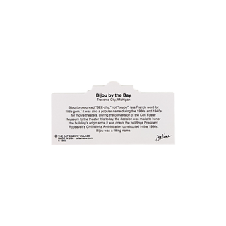 back of product with text about the 'Bijou by the Bay' on a white background