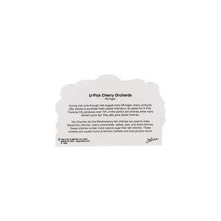 back of product with text about U-Pick Cherry Orchards on a white background