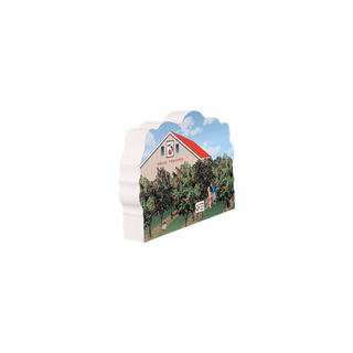 3/4" wooden replica with an illustration with a farm scene on a white background