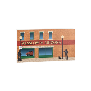 3/4" thick wood model of a building with 'Winslow, Arizona' on the sign.