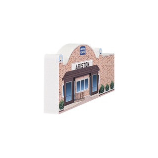 3/4" thick wooden Model of a building facade with 'Ariston' branding on a white background