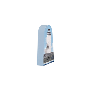 3/4" thick wooden replica with an Illustration of a lighthouse design on a white background