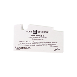 3/4" thick woodem model with black text for Route 66 Collection Donut Drive-In on a white background
