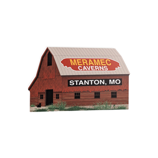 3/4" thick Wooden barn with 'Meramec Caverns' sign on a white background
