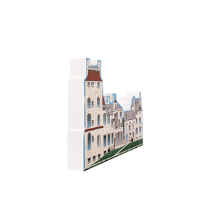 3/4" thick wooden Illustration of Fonthill with multiple towers and windows.