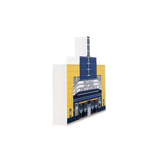 3/4" thick wooden illustration of county theater with a blue and yellow color scheme