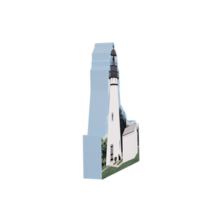 3/4" thick wooden replica with an Illustration of a lighthouse design on a white background
