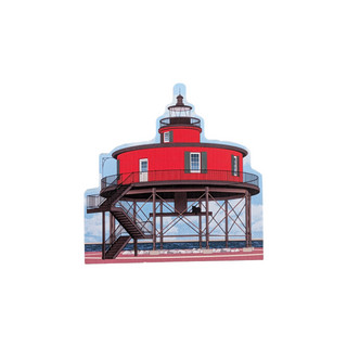 3/4" thick wooden replica with an Illustration of a lighthouse design on a white background