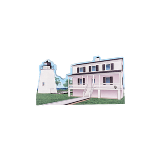 3/4" thick wooden replica with an Illustration of a lighthouse design on a white background