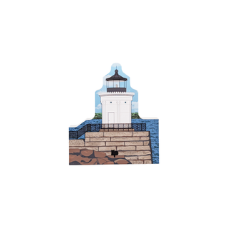 3/4" thick wooden replica with an Illustration of a lighthouse design on a white background
