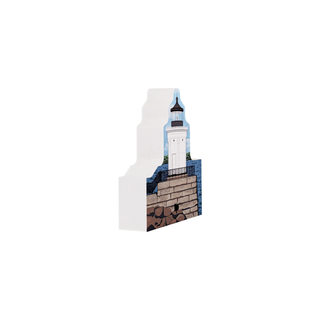 3/4" thick wooden replica with an Illustration of a lighthouse design on a white background