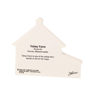 Beige house-shaped 3/4" thick wooden sign with Tobey Farm information on a white background