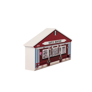 3/4" thick wooden Model of a seafood restaurant named 'Kate's Seafood' on a white background