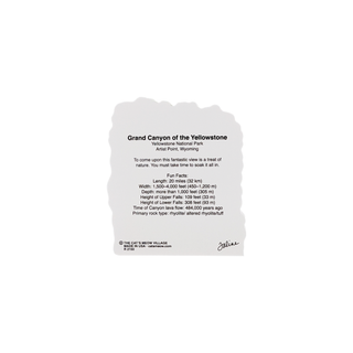 back of product with information about the Grand Canyon of the Yellowstone at Yellowstone National Park, Wyoming.