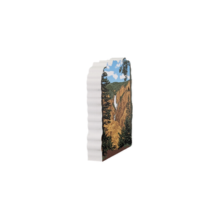 3/4" wooden replica with an illustration of a a waterfall and trees