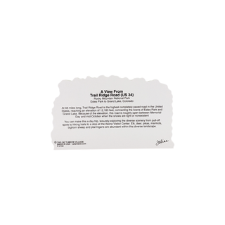 back of product with black text on a white background about a view from trail ridge road 