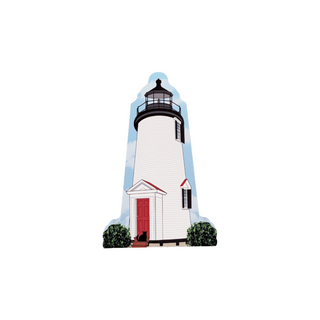 3/4" thick wooden replica with an Illustration of a lighthouse design on a white background