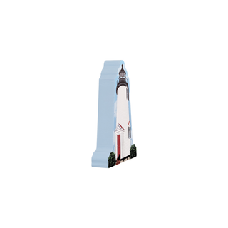 3/4" thick wooden replica with an Illustration of a lighthouse design on a white background