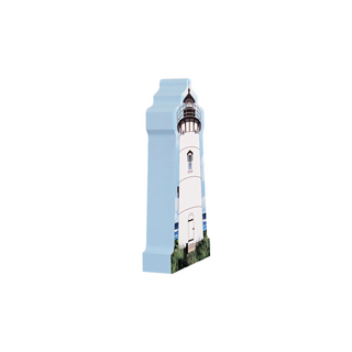 3/4" thick wooden replica with an Illustration of a lighthouse design on a white background