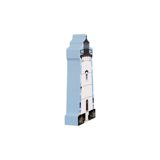 3/4" thick wooden replica with an Illustration of a lighthouse design on a white background