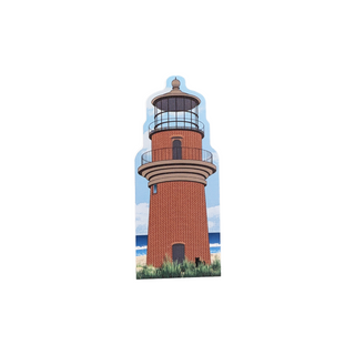3/4" thick wooden replica with an Illustration of a lighthouse design on a white background