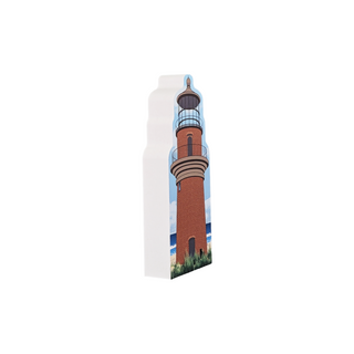3/4" thick wooden replica with an Illustration of a lighthouse design on a white background