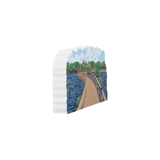 3/4" thick wooden illustration of a wooden trail over water on a white background