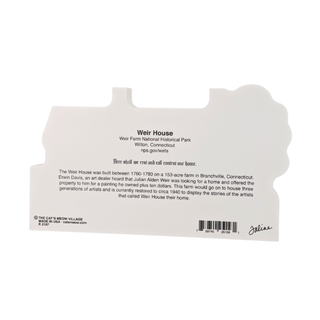 back of product with text about Weir House at Weir Farm National Historical Park on a white background