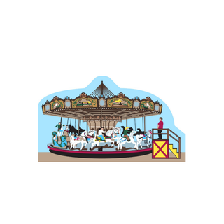 3/4" thick wooden Colorful carousel with horses on a white background