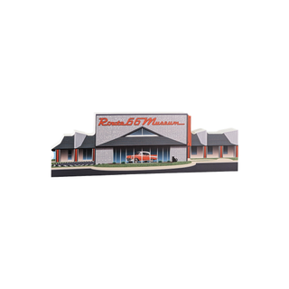 3/4" thick wood Model of a building with 'Route 66 Museum' sign on a white background