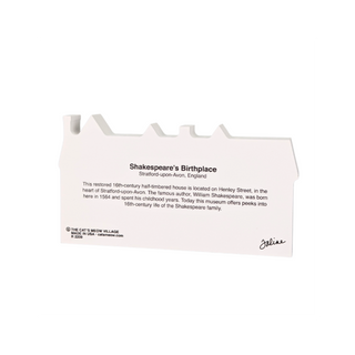 3/4" thick wooden cutout with text about Shakespeare's Birthplace on a white background