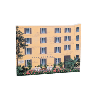 3/4" thick wooden replica with an Illustration of a Yellow building with 'Casa Bambini' sign, surrounded by greenery