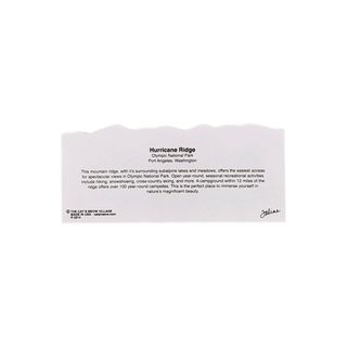 back of product with Text about Hurricane Ridge with scenic description and location details on a white background