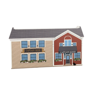 3/4" think woodenModel of a two-story building with 'Captain Kidd' sign on a white background