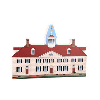 3/4" thick wooden Illustration of a large brick building with a red roof on a white background